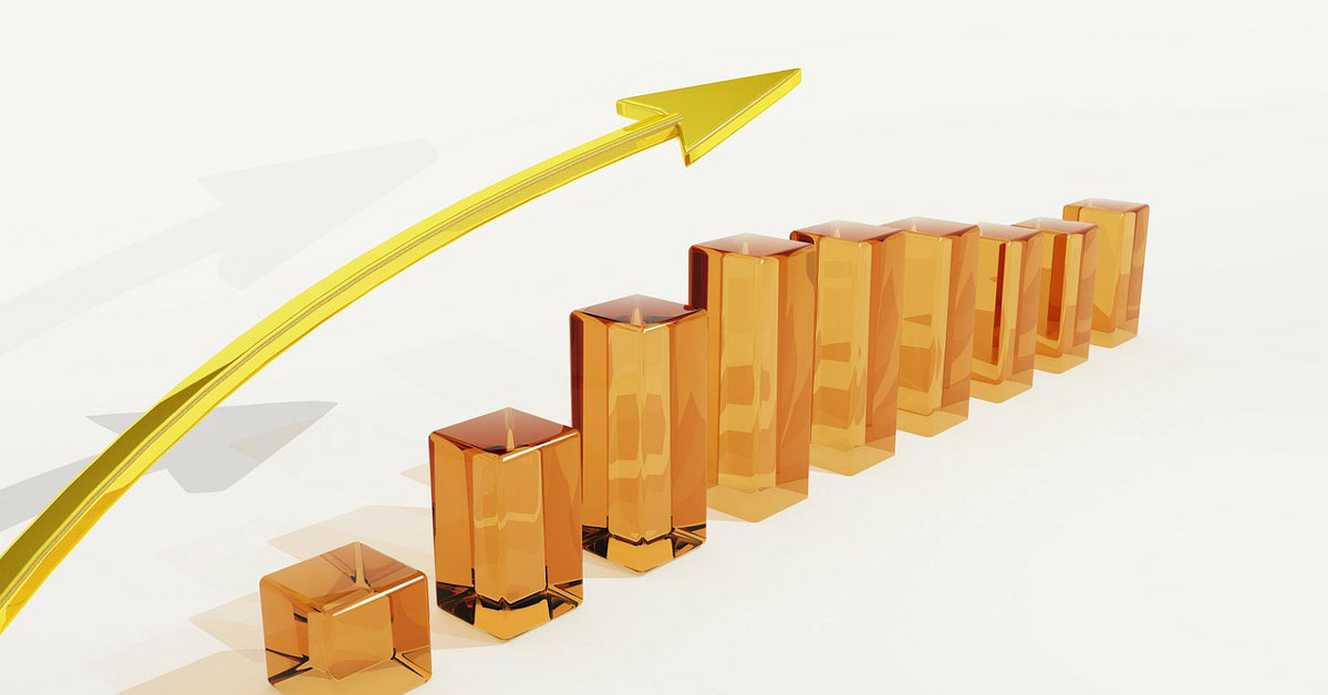 A 3D bar chart showing a rising trend