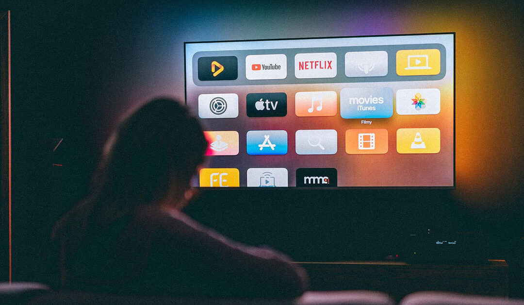 A TV showing various streaming apps