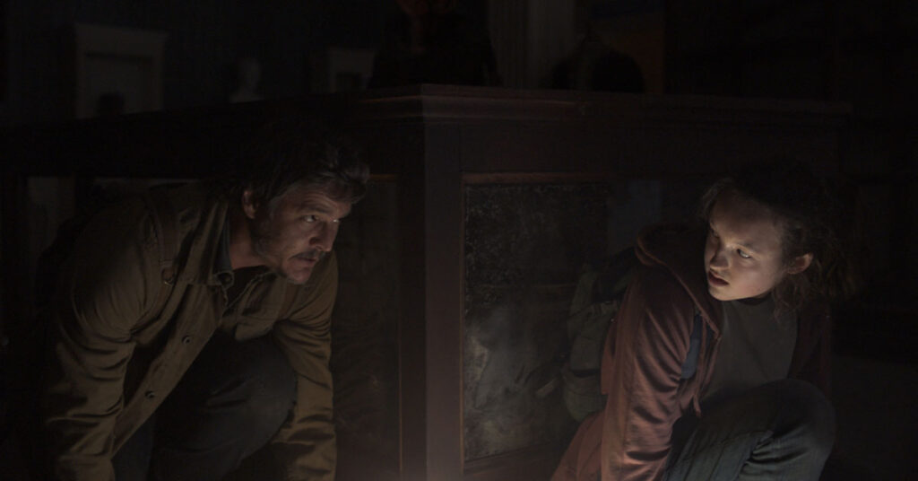 Pedro Pascal and Bella Ramsey in The Last of Us