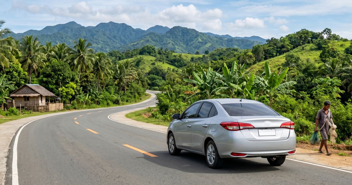 A Toyota Vios on a Philippine provincial road