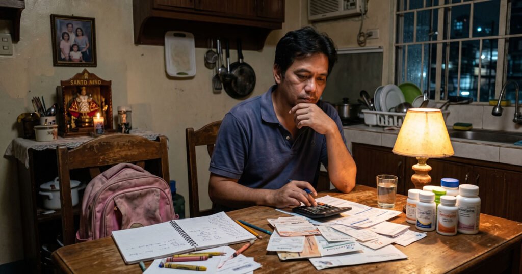 Filipino middle in the sandwich generation computing bills between parent's meds and child's tuition